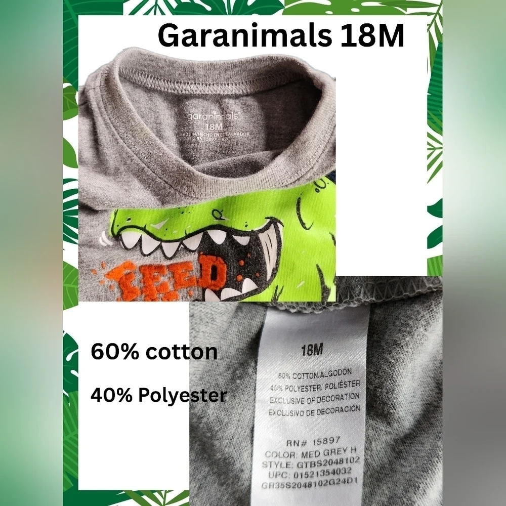 Gray and Green Dinosaur Graphic Short Sleeve Tee